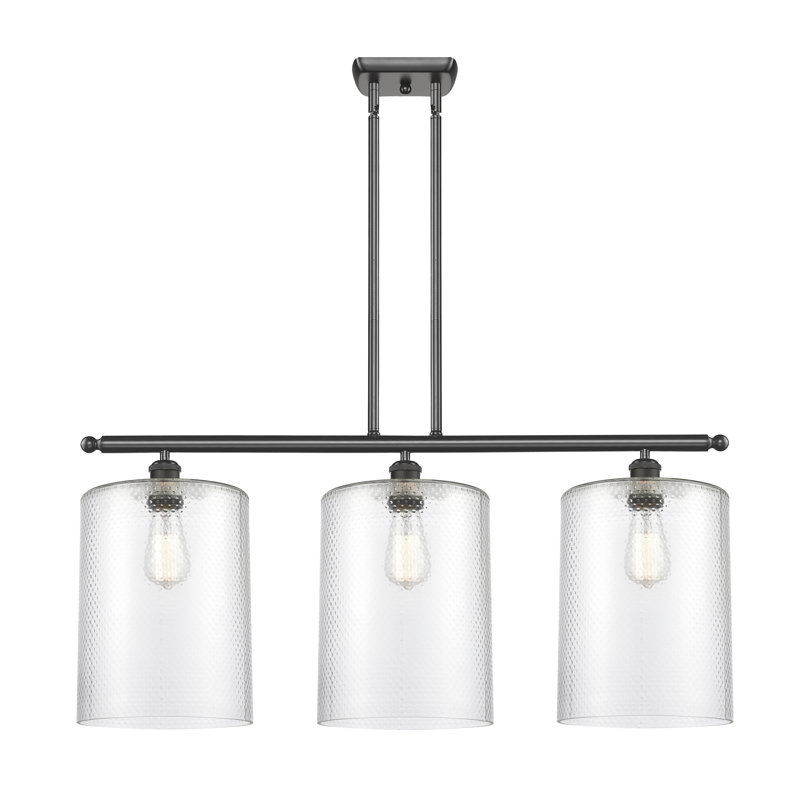 Luminaire suspendu tambour 3 lumières Dublin, Transparent, Bronze huilé