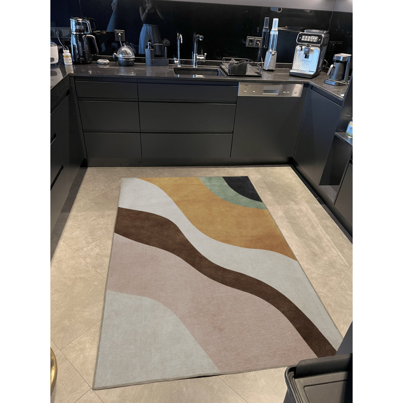 Tapis décoratif moderne multicolore, Rectangle 4 pi 7 po x 6 pi 6 po