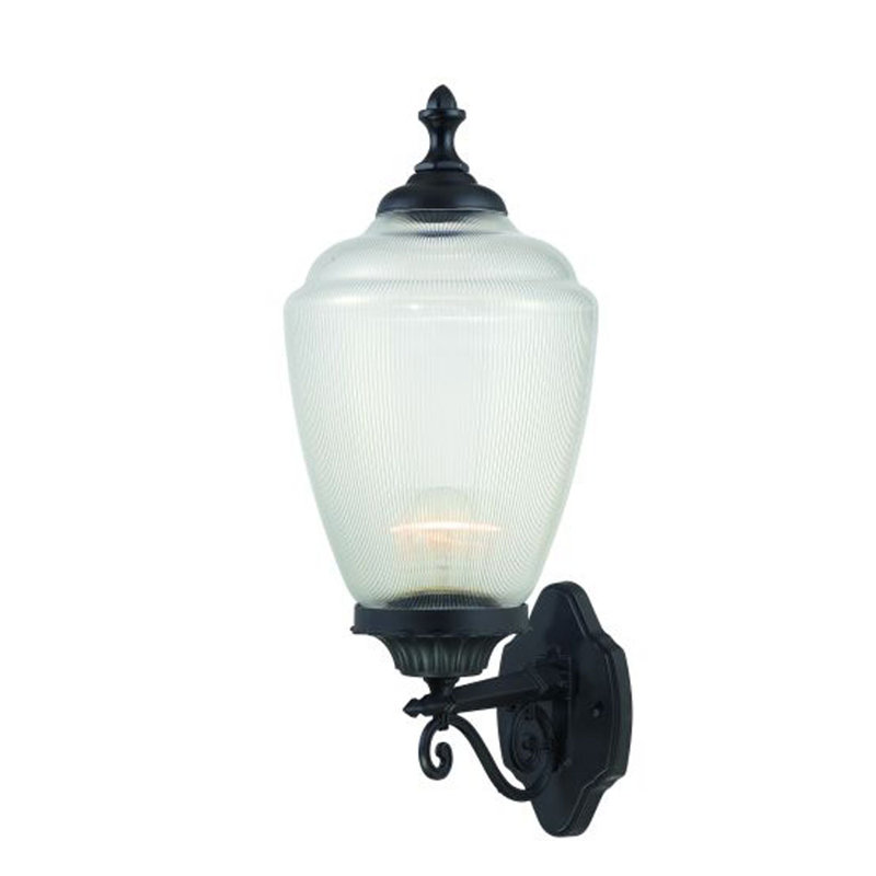 Lanterne murale d’extérieur à 1 ampoule noir mat Quinton, Prismatique transparent