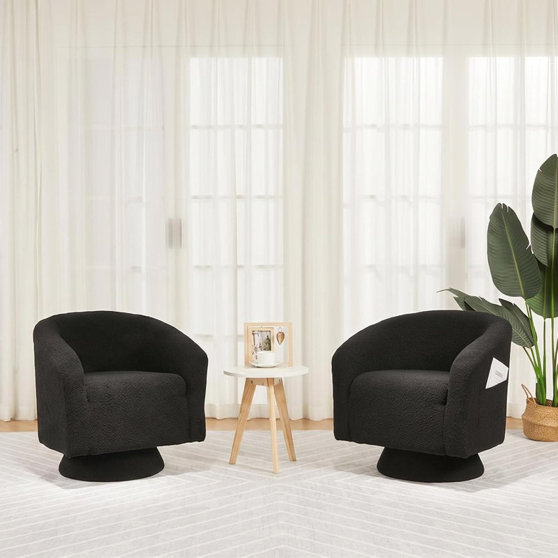 Fauteuil pivotant à 360° en bouclette, fauteuil club Sherpa noir