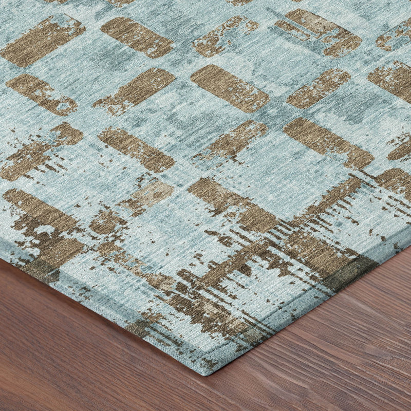 Machine Washable Indoor/Outdoor Chantille ACN2628 Abstract Rug, Teal, 8' Round