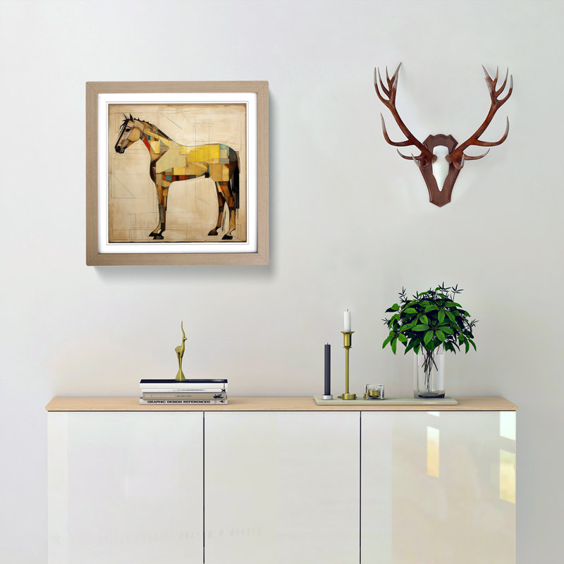 Horse Constructivism No.2 - Single Picture Frame Print on Wood, Oak