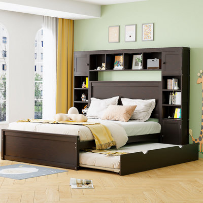 Brython Bookcase Storage 2 Drawers Platform Bed with Trundle