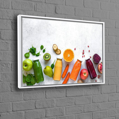 Art mural coloré moderne représentant des fruits et légumes en 3D sur toile de coton, idéal pour ajouter une touche unique au décor de la cuisine