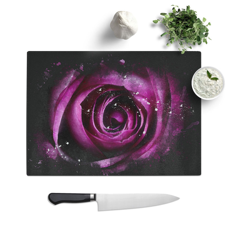 Tempered Glass Striking Purple Rose Chopping Board, 20 cm x 28.5 cm