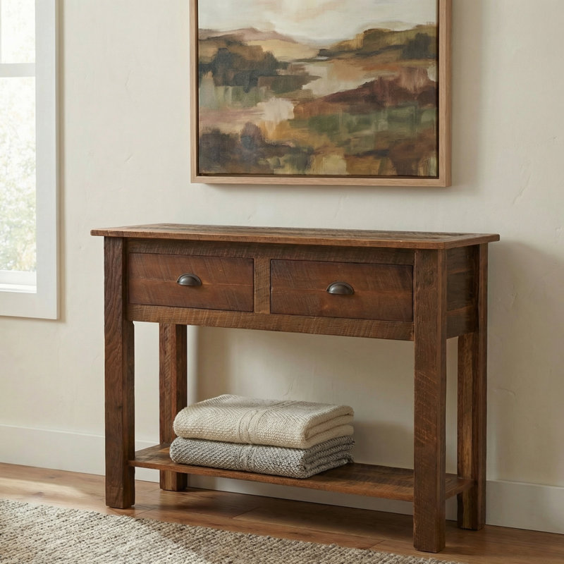 Fireside Lodge Appalachian Two Drawer Sofa Table, Hickory