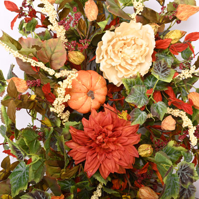Artificial Fall Thanksgiving Pumpkin Dahlia Peony Front Door Swag