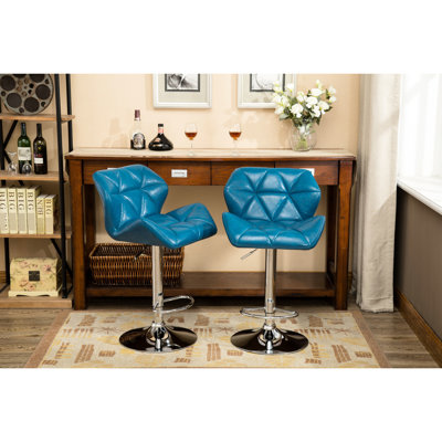 2Pcs Blue Hydraulic Stools - Seat With Swivel And Foot Pedal For Optimal Comfort Contemporary Stools, Of 2 Pu Leather Rest A Delightful Resting