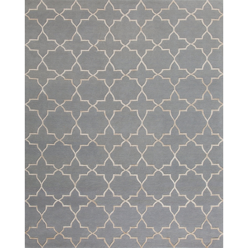 Classic Hand Knotted Geometric Area Rug in Blue, Rectangle 12' x 15'