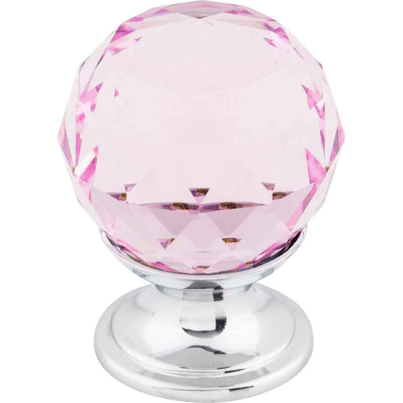 Wine Crystal 1 1/8" Diameter Round Knob, Polished Chrome, Pink