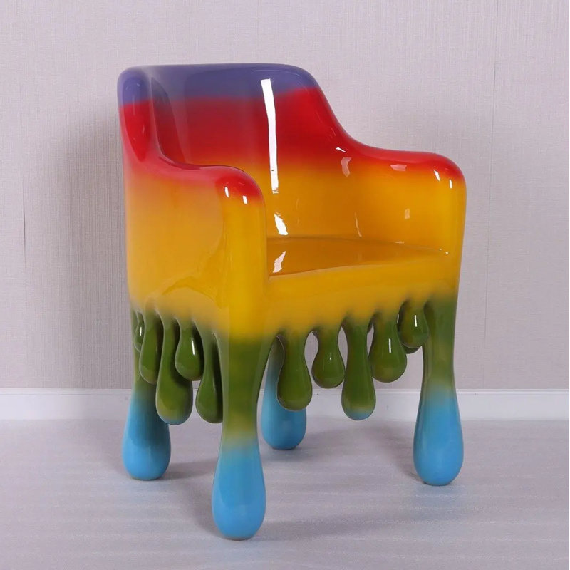 Melting Chair Dripping Statue, Blue/Green/Red/Yellow