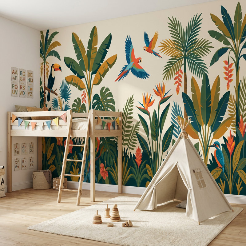 Papier peint feuilles de palmier forêt tropicale, 200 po x 120 po, Non tissé