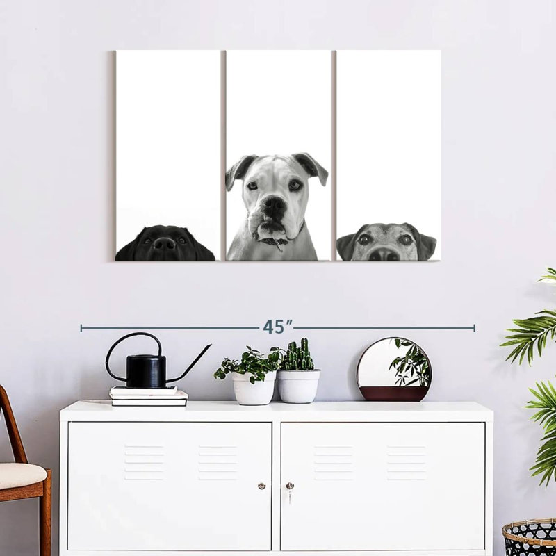 «Curious Dogs», reproduction sur toile, H 24 po x l 38 po x P 1,25 po