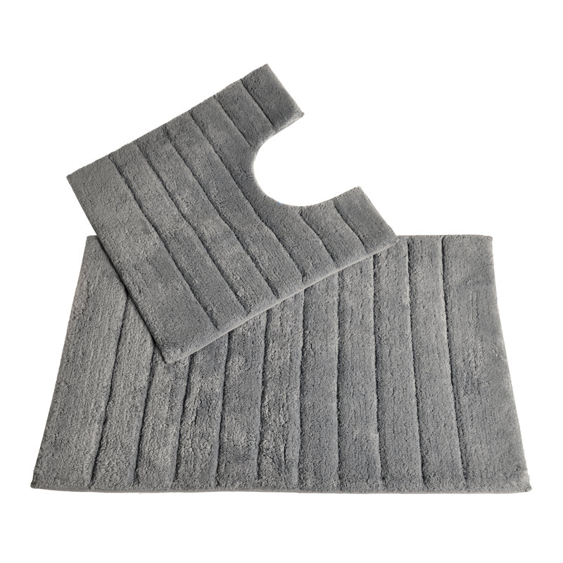 Linear Ribbed Two Piece Bath Mat Set, Dove Grey