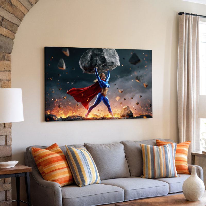Toile, un super-héros musclé vêtu d'un costume bleu éclatant avec art mural, H 30 po x l 30 po