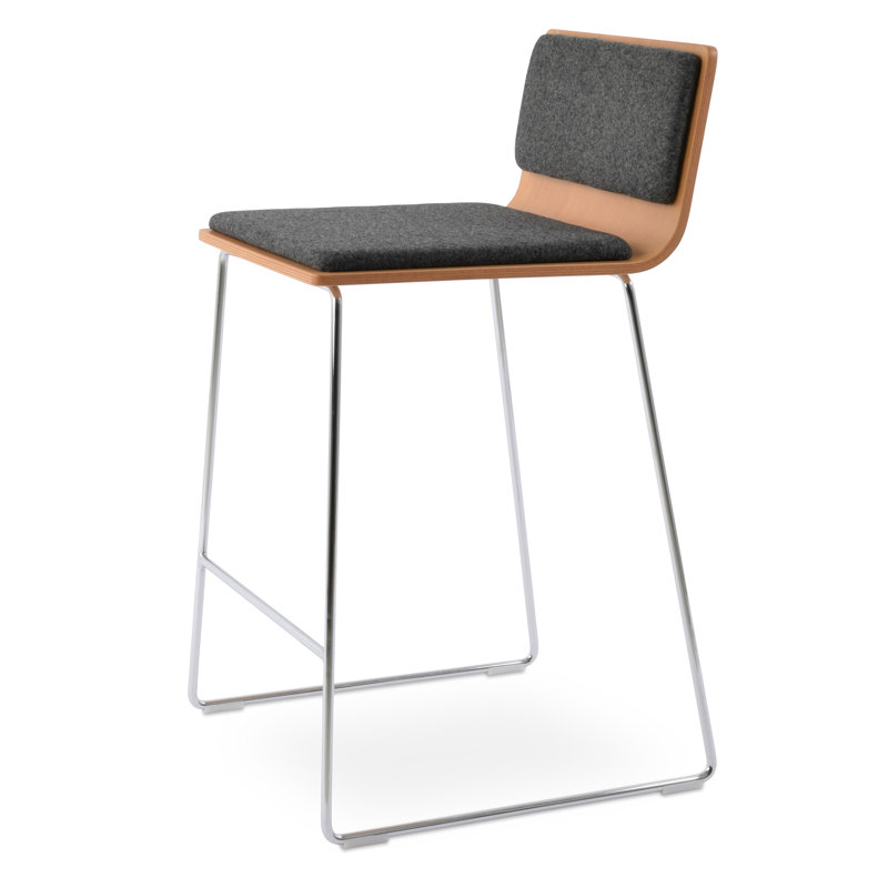 Tabouret de bar et de comptoir Seguin, Gris foncé, Bois de frêne naturel, Tabouret de comptoir (assise de 24 po de hauteur)