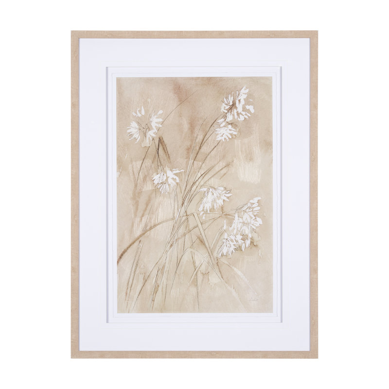 «Wildflowers I Charcoal a Hand Embelished», reproduction d'art encadrée, H 41,5 po x l 31,5 po, Fleur sauvage I, Brun