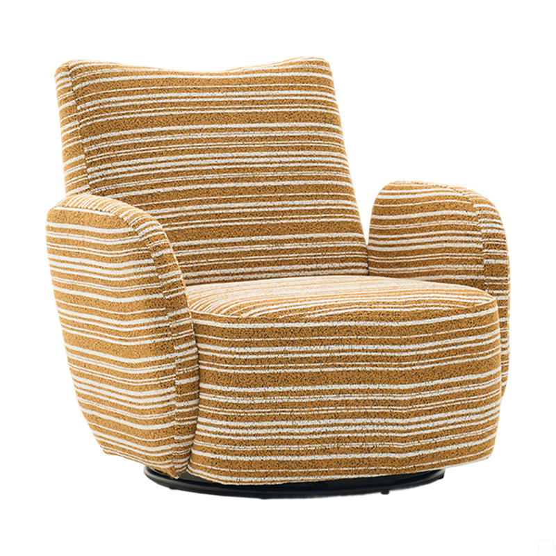 360° Swivel Leisure Chair Fabric Striped Armrest Swivel Chair With Sand-Rimmed Fabric And Metal Bracket, Mustard Yellow