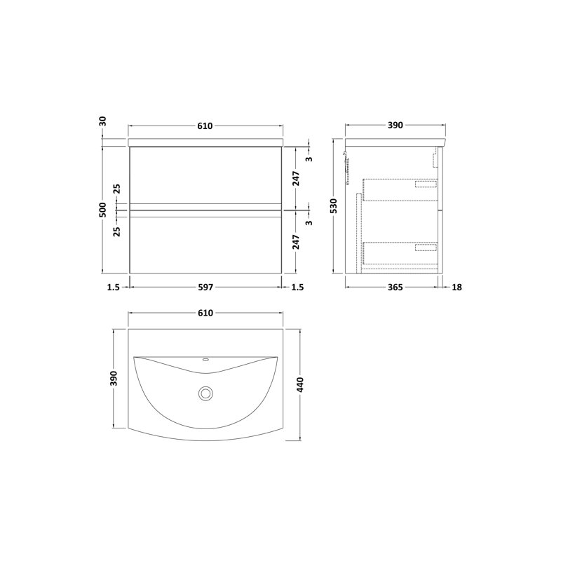 Urban 610mm Single Bathroom Vanity with Integrated Vitreous China Basin, Blue