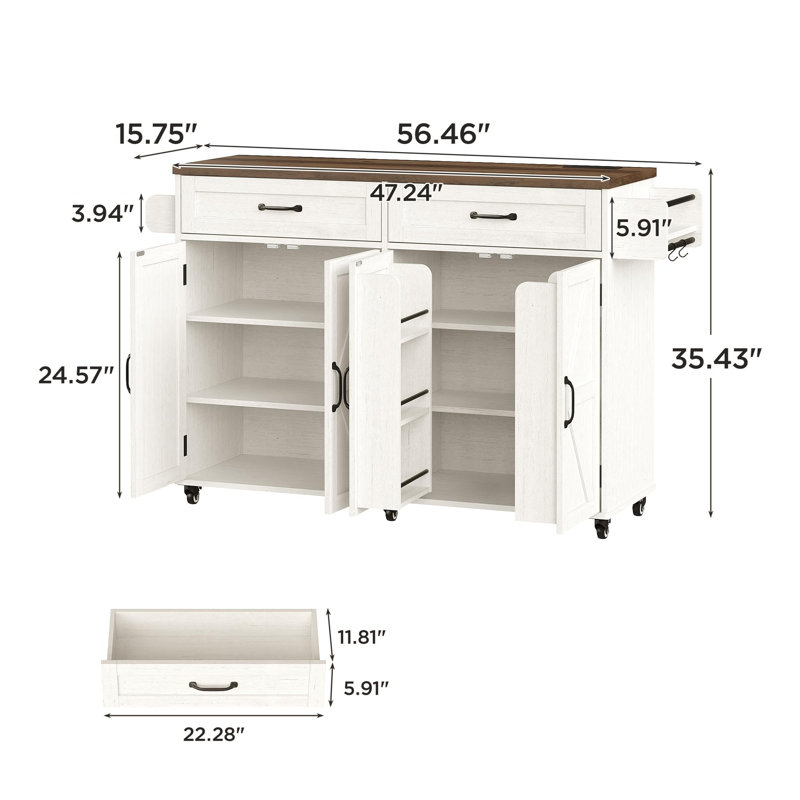 Mobile Kitchen Island, Kitchen Island Cart With 2 Drawers And Charging Station, Island Table For Kitchen, Home Bar Carts With Storage