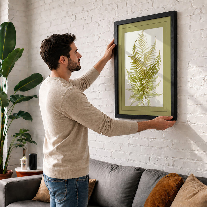Fern Study In Olive Botanical - Print, Unframed, A4 - 29.7 x 21.0 cm