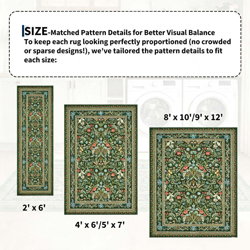 Tapis lavable moderne avec envers antidérapant, Green, 9*12ft