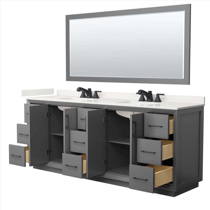 Strada 84'' W Double Vanity, Dark Gray, WDX13297, White Quartz