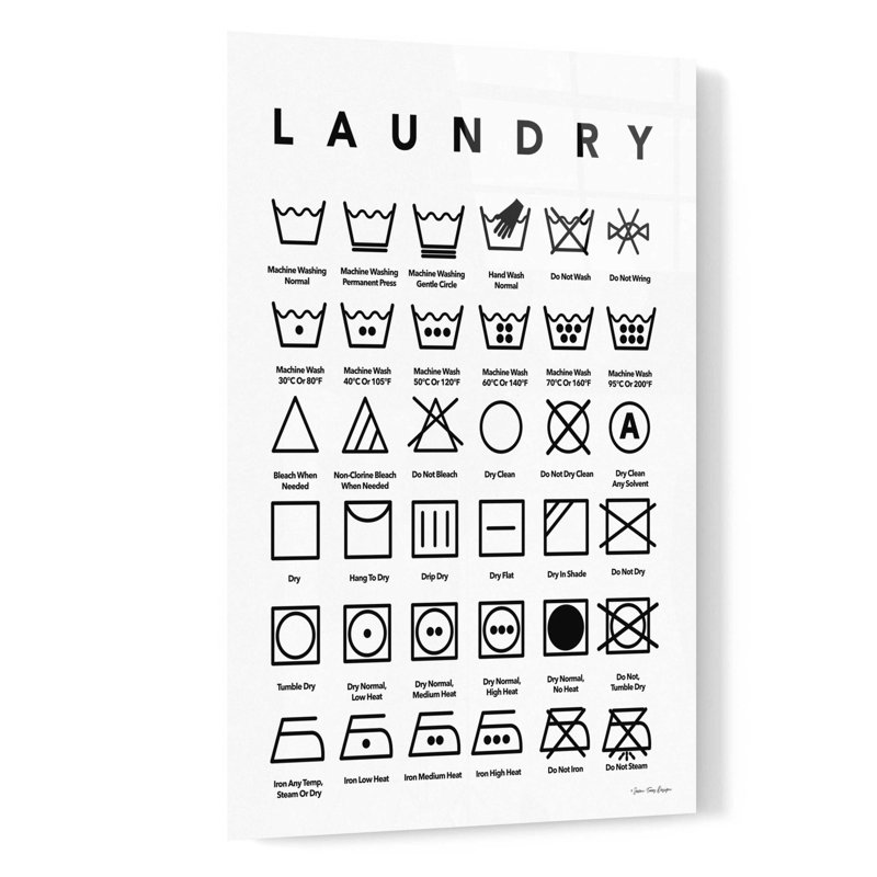 «Laundry Symbols» par Seven Trees Design, art mural en verre acrylique, H 24 po x l 16 po x P 0,2 po