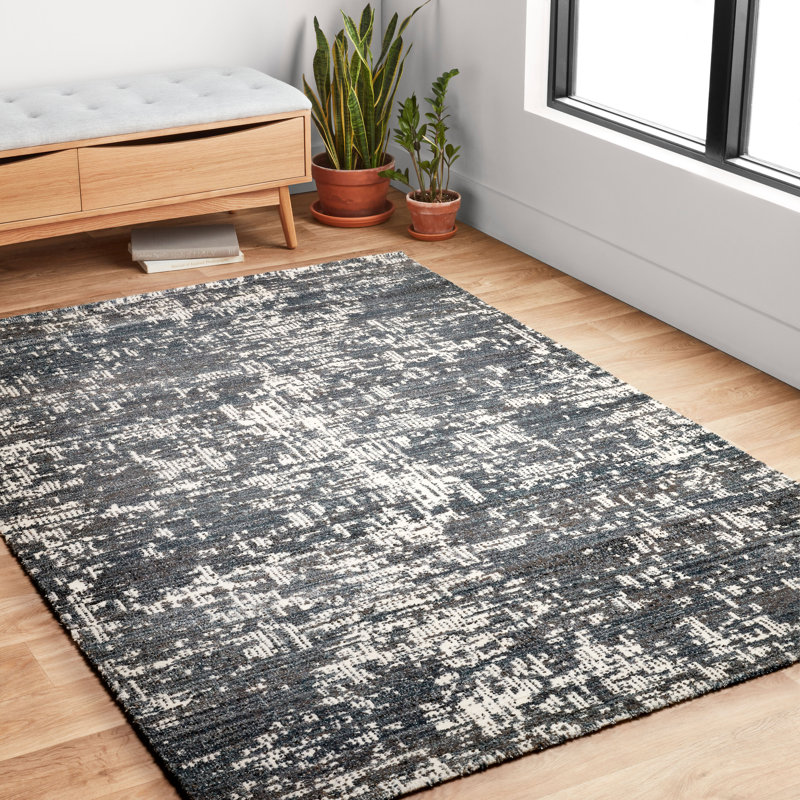 Tapis abstrait en denim Tergel, Rectangle 5 pi 3 po x 7 pi 8 po