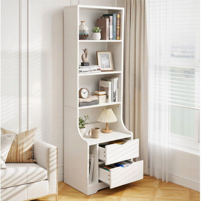 Bibliothèque standard H 58,1 "x l 18,7" avec 4 tablettes et 2 tiroirs de rangement