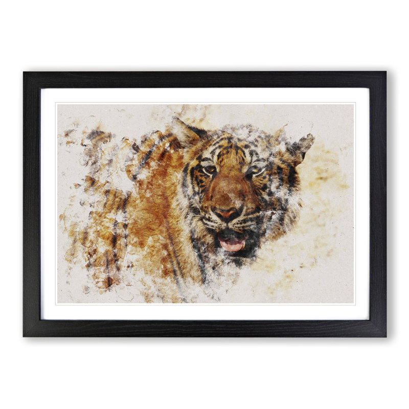 Tiger Vol.7 Watercolour - Picture Frame Graphic Art, 27cm H x 36cm W x 2cm D, Black