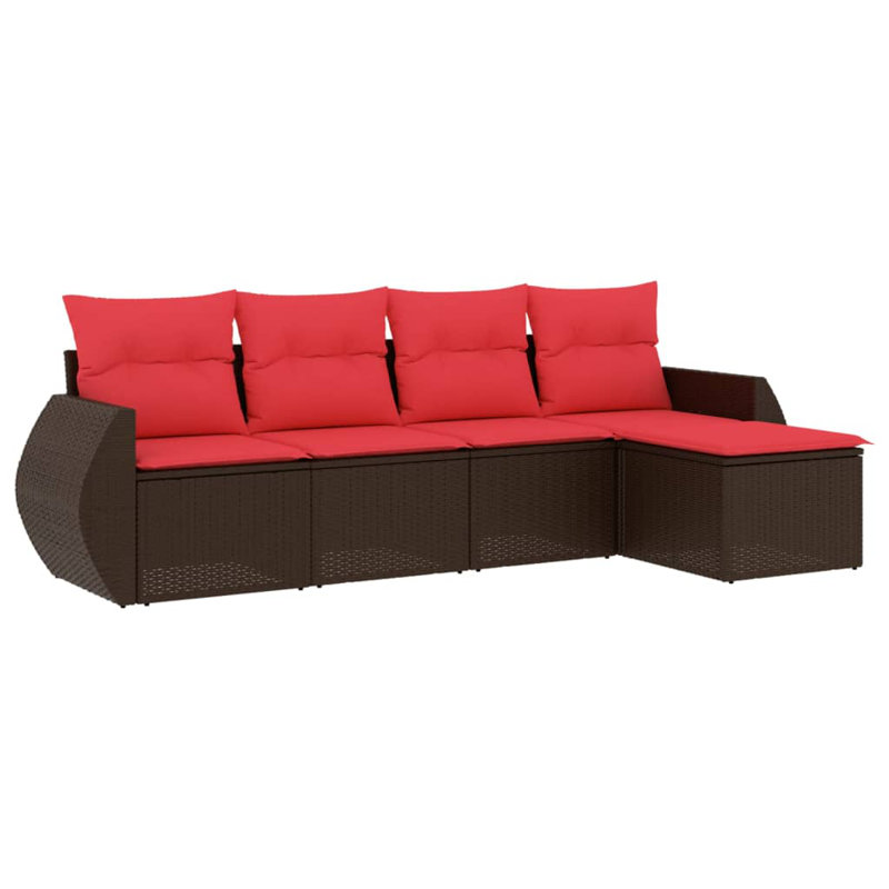 6 Piece Patio Sofa Set With Cushions Poly Rattan, Red Cushion/Brown Frame
