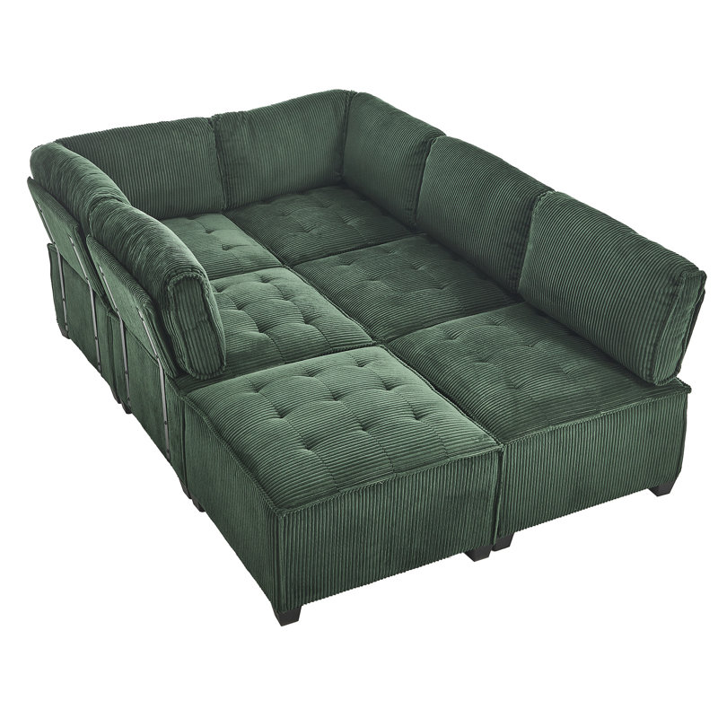 Canapé modulaire Cozy, méridienne réversible en forme de U, 6, modulaire chic et chaleureux, Emerald Corduroy