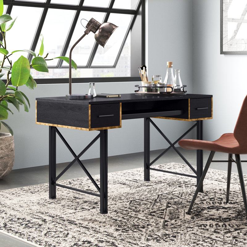 Fielder 2-Drawers Computer Desk with Key Board Tray, Black, 28" H x 47" W x 24" D