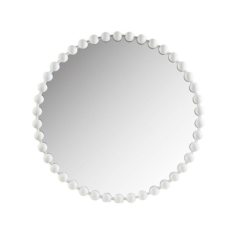 Beaded Round Wall Mirror 36"D, White