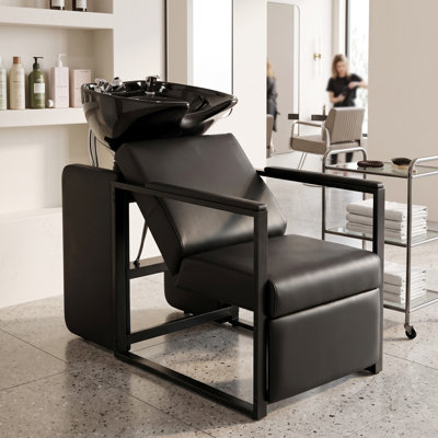 Black Shampoo Chair with Metal Farme, Ceramic Bowl with Backwash Station