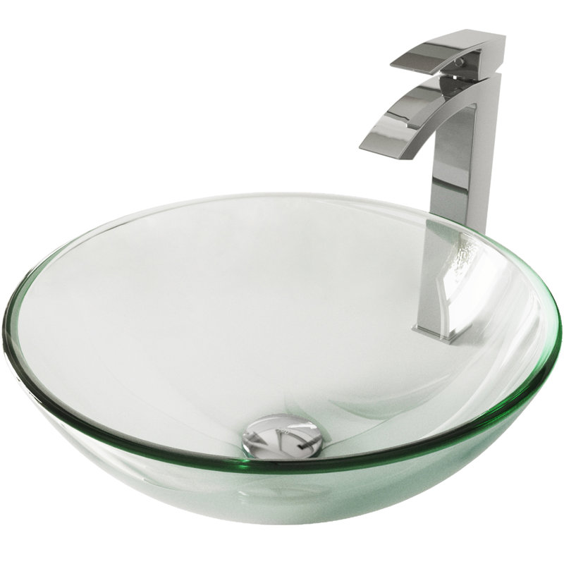 Giovanni Giovanni 6" H Round Glass Vessel Bathroom Sink with 12" H Faucet, Iridescent, Chrome