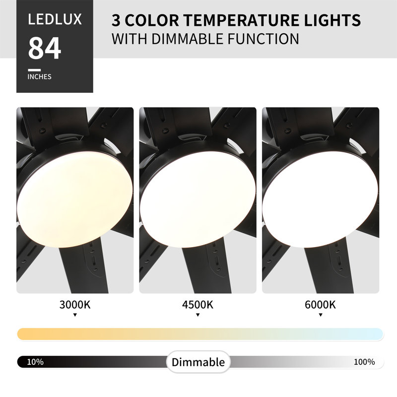 Très grand ventilateur de plafond noir 84 po avec télécommande