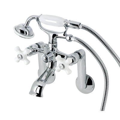 Kingston Brass Kingston Three-Handle 2-Hole Tub Wall Mount Clawfoot Tub Faucet with Hand Shower