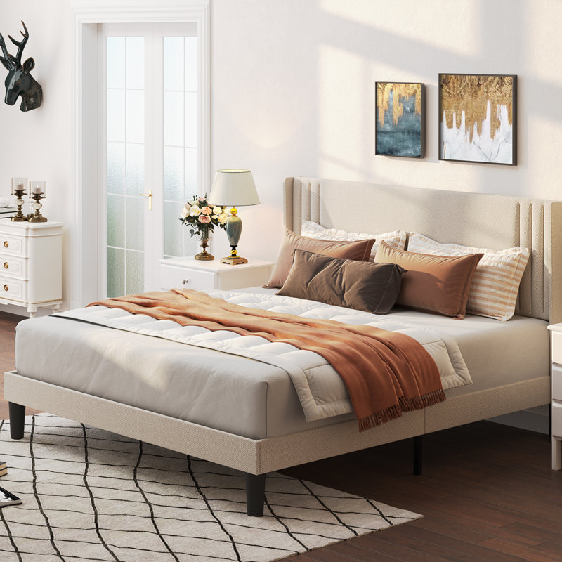 Bettyjean Wingback Platform Bed: Wood & Metal Frame + Underbed Storage, Dark Gray, Queen