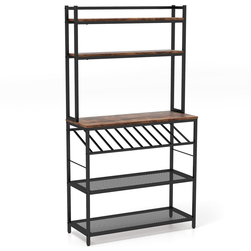 Heiss 90cm Wood Standard Baker's Rack with Microwave Compatibility and Wine Bottle Storage