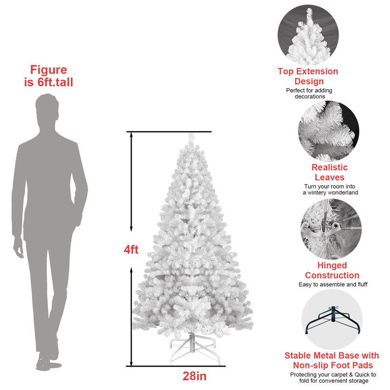 Arbre de Noël blanc avec fil mémoire, arbre en PVC artificiel à charnière, arbre de Noël des Fêtes facile à assembler pour la décoration intérieure (ornements non inclus)