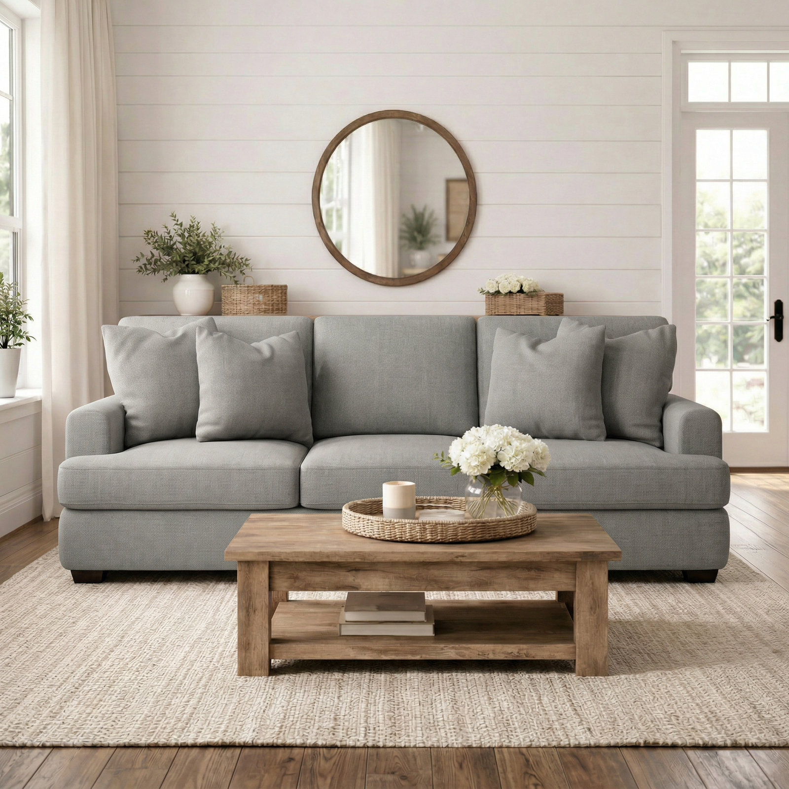 Emilio 90'' Upholstered Sofa, Bayou Light Gray Canvas