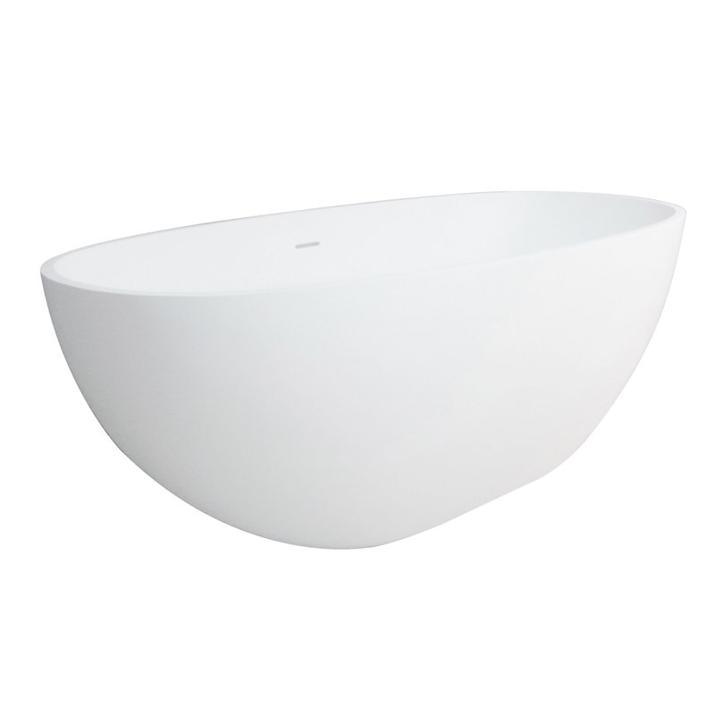 Kingston Brass Arcticstone 65-Inch Solid Surface Oval Double Ended Freestanding Tub With Faucet Combo And Drain
