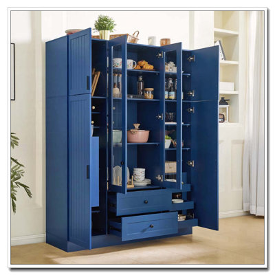 Modern Large Kitchen Pantry with Acrylic Doors and Wine Rack