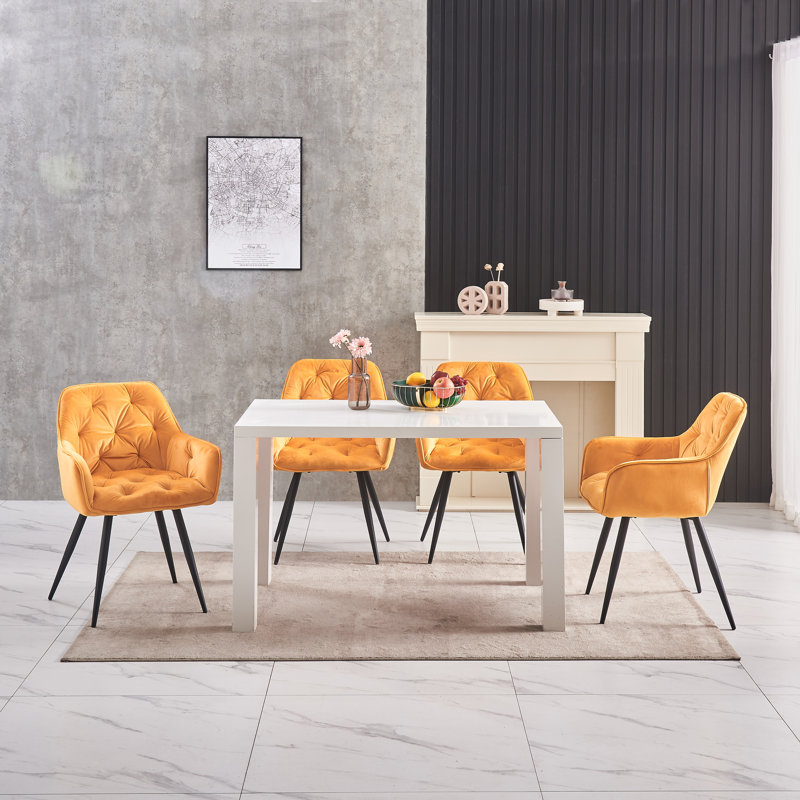 Modern Velvet/Linen Upholstered Dining Chair With Arm, Yellow Velvet