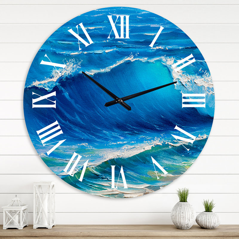Soleil reflétant Throug Braking Waves - horloge murale côtière, Surdimensionné