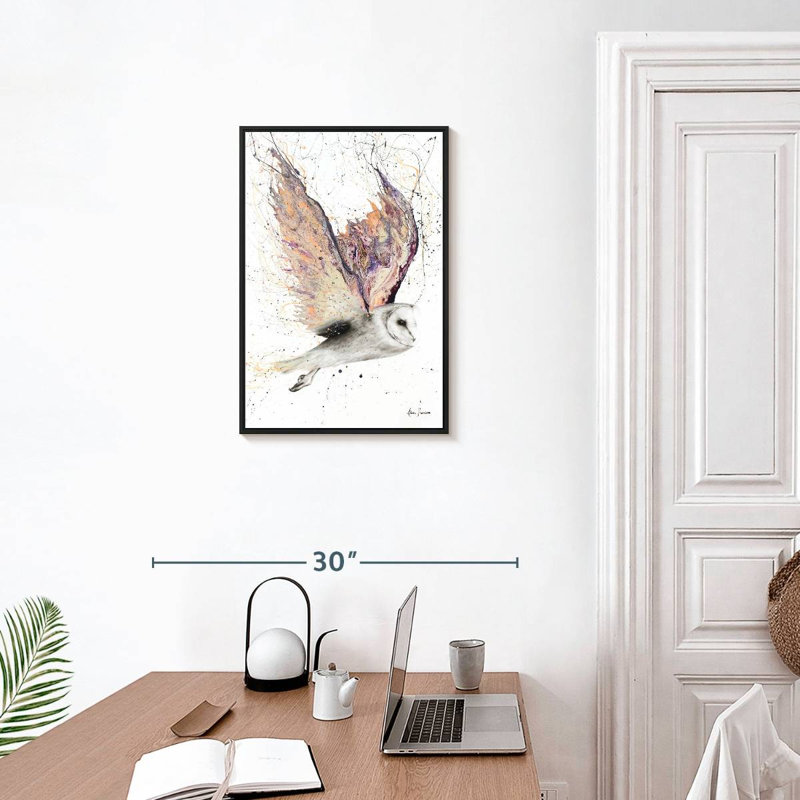 Hibou à cœur, Cadre flottant noir, 17 po x 25 po