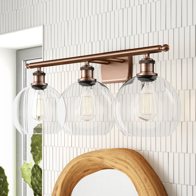 Éclairage de salle de bain à intensité variable à 3 lumières Baptista, Transparent, Cuivre antique, Ampoule non incluse