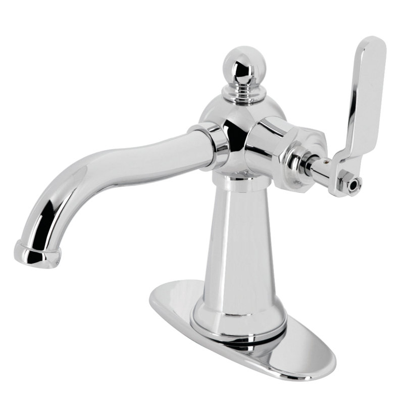 Kingston Brass Knight Single-Handle 1-Hole Deck Mount Bathroom Faucet with Push Pop-Up and Deck Plate, Polished Chrome
